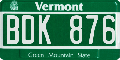 VT license plate BDK876