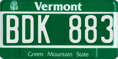 VT license plate BDK883