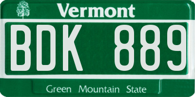 VT license plate BDK889