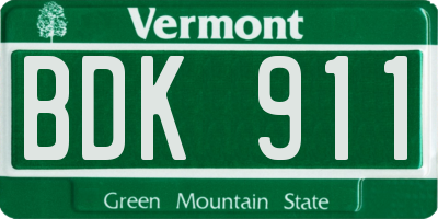 VT license plate BDK911