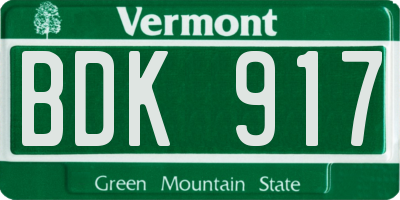 VT license plate BDK917