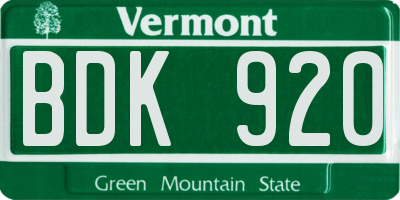 VT license plate BDK920