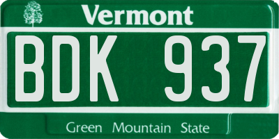 VT license plate BDK937