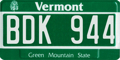 VT license plate BDK944