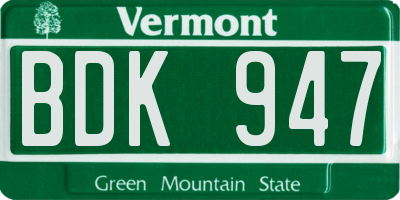 VT license plate BDK947