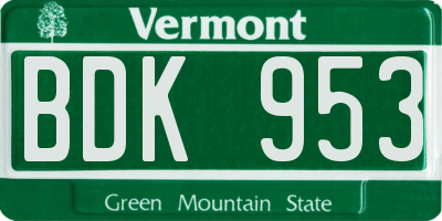 VT license plate BDK953