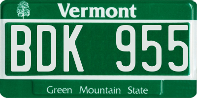 VT license plate BDK955