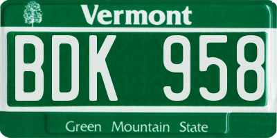VT license plate BDK958