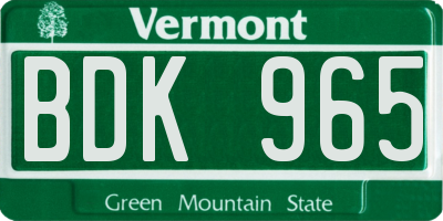 VT license plate BDK965
