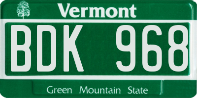 VT license plate BDK968