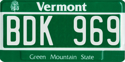 VT license plate BDK969