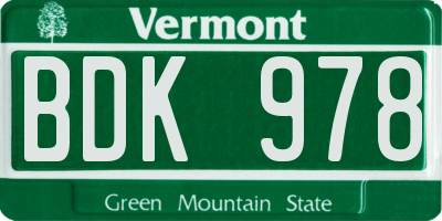 VT license plate BDK978