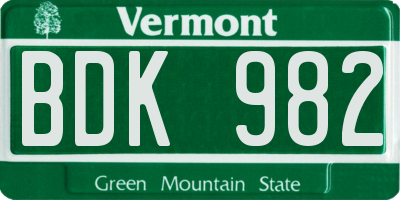 VT license plate BDK982