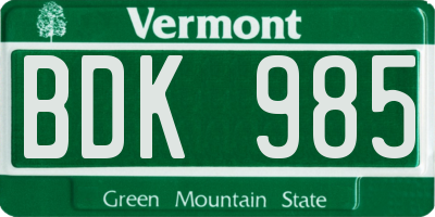VT license plate BDK985