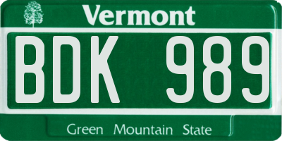 VT license plate BDK989