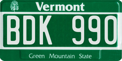 VT license plate BDK990
