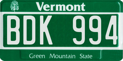 VT license plate BDK994