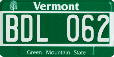 VT license plate BDL062