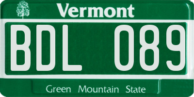 VT license plate BDL089