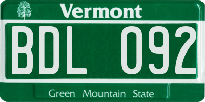 VT license plate BDL092