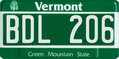 VT license plate BDL206