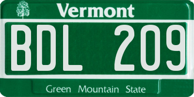 VT license plate BDL209