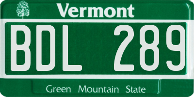 VT license plate BDL289