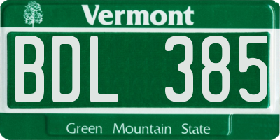 VT license plate BDL385
