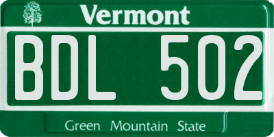 VT license plate BDL502