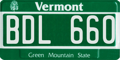 VT license plate BDL660