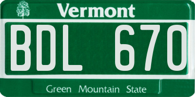 VT license plate BDL670
