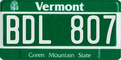 VT license plate BDL807
