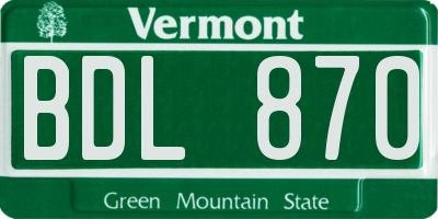 VT license plate BDL870