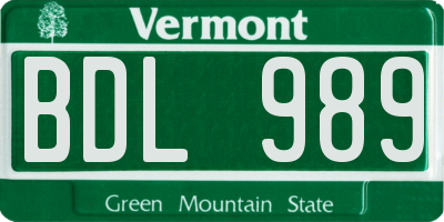VT license plate BDL989