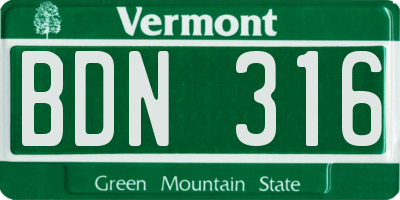 VT license plate BDN316
