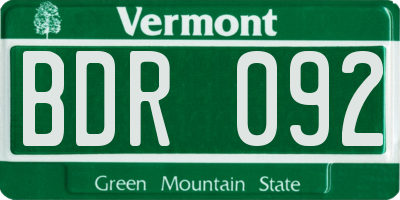 VT license plate BDR092
