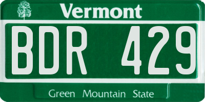VT license plate BDR429