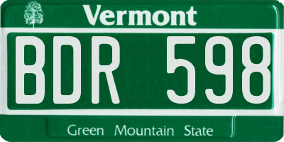 VT license plate BDR598