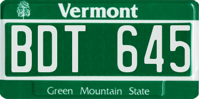 VT license plate BDT645