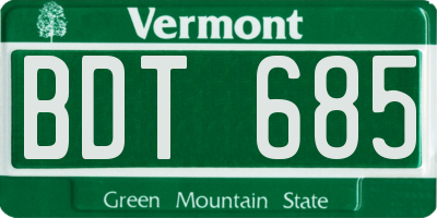 VT license plate BDT685