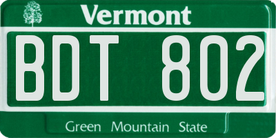VT license plate BDT802
