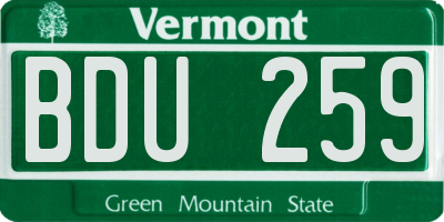VT license plate BDU259