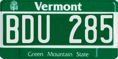 VT license plate BDU285