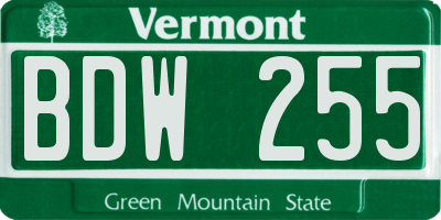VT license plate BDW255