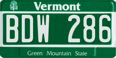 VT license plate BDW286