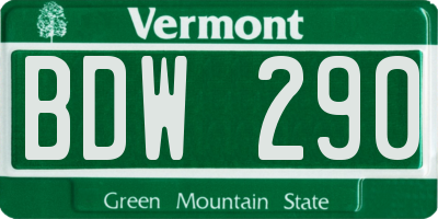 VT license plate BDW290
