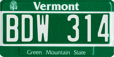 VT license plate BDW314