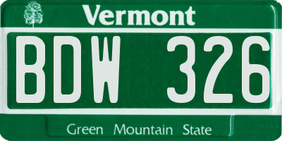 VT license plate BDW326