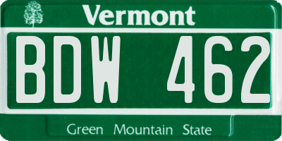 VT license plate BDW462
