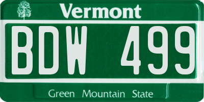 VT license plate BDW499